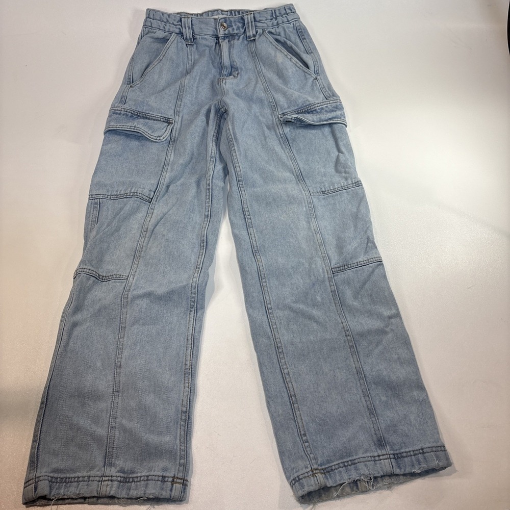 VTG Y2K PacSun Baggy Elastic Waist Cargo Pants Light Denim Womens Small